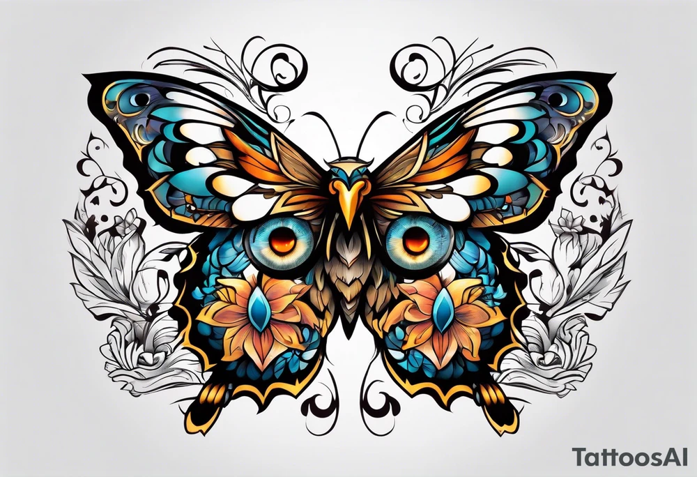 Owl and butterfly tattoo idea