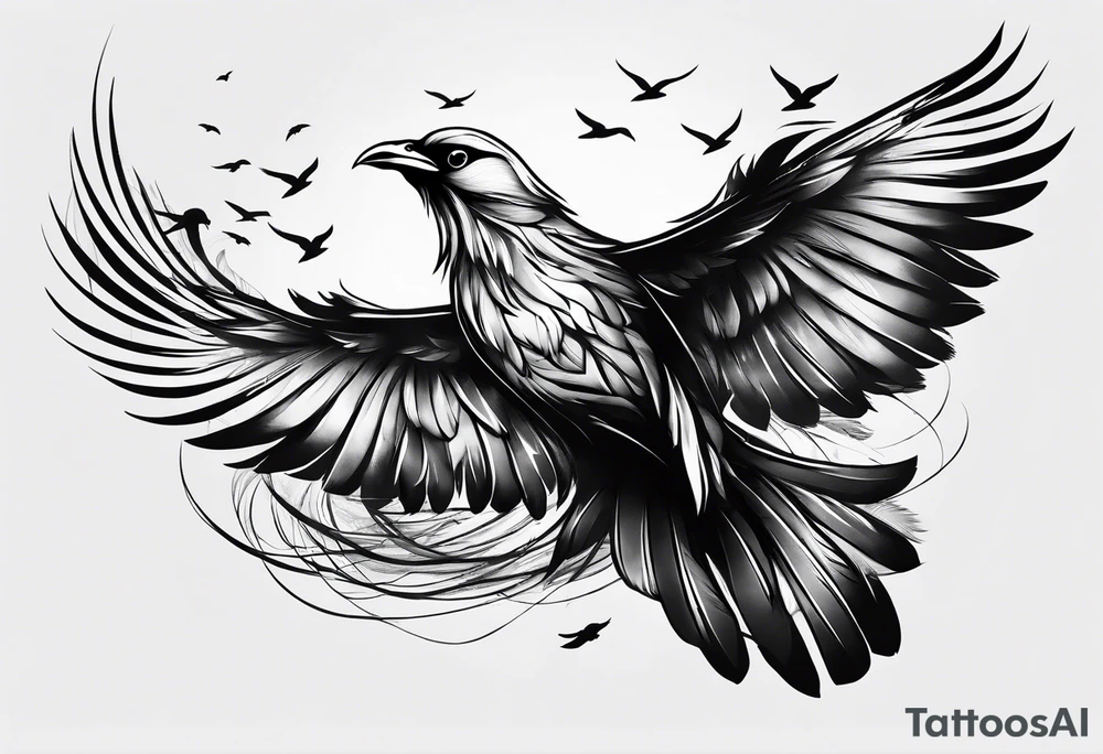 A feather turning into a flock of birds, representing freedom and liberation tattoo idea