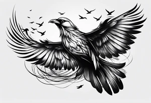 A feather turning into a flock of birds, representing freedom and liberation tattoo idea