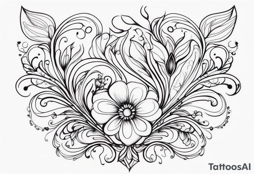 Flowers with swirls tattoo idea