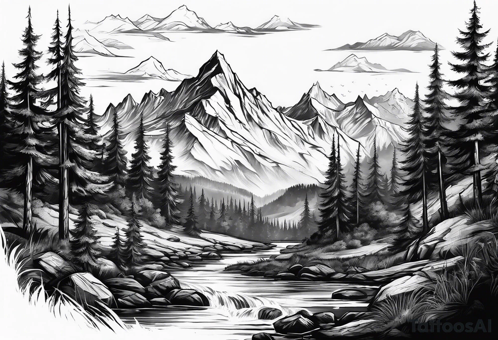 Skyrim mountain landscape tattoo idea