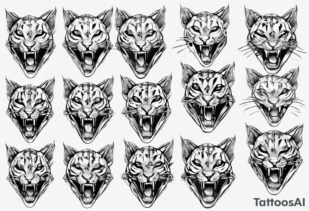 cybernetic ocelot full body teeth showing tattoo idea