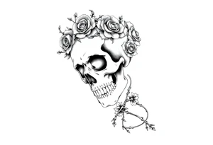ornate skull adorned with crown of wild roses and thorns tattoo idea