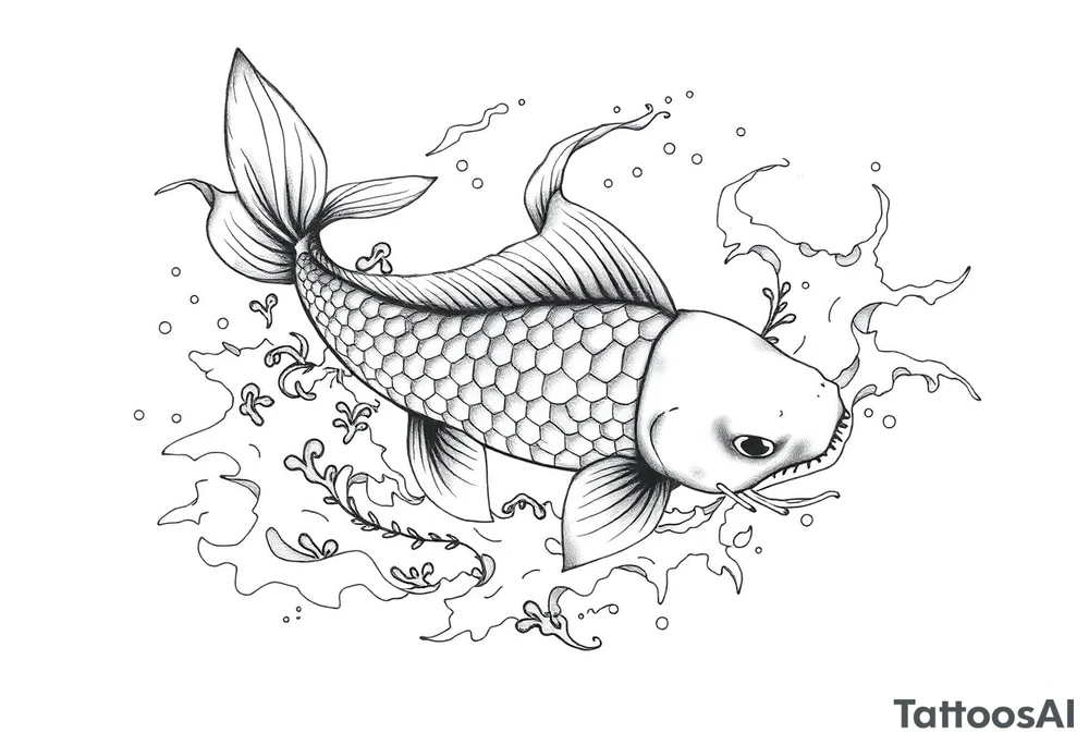 traditional koi fish swimming upstream through turbulent waves tattoo idea