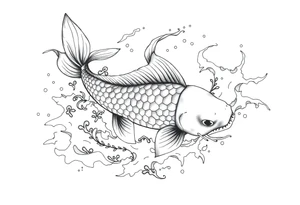 traditional koi fish swimming upstream through turbulent waves tattoo idea