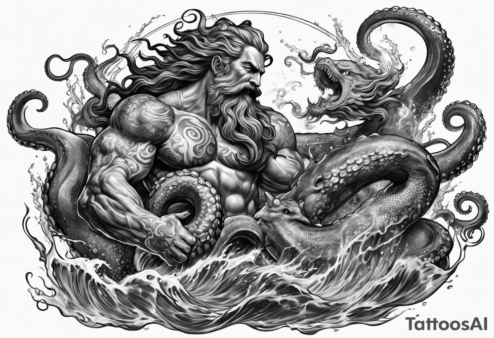 Poseidon battling octopus monster tattoo idea