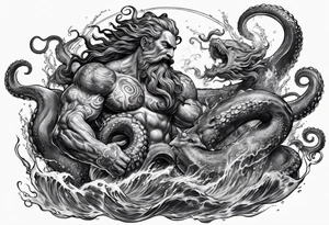 Poseidon battling octopus monster tattoo idea