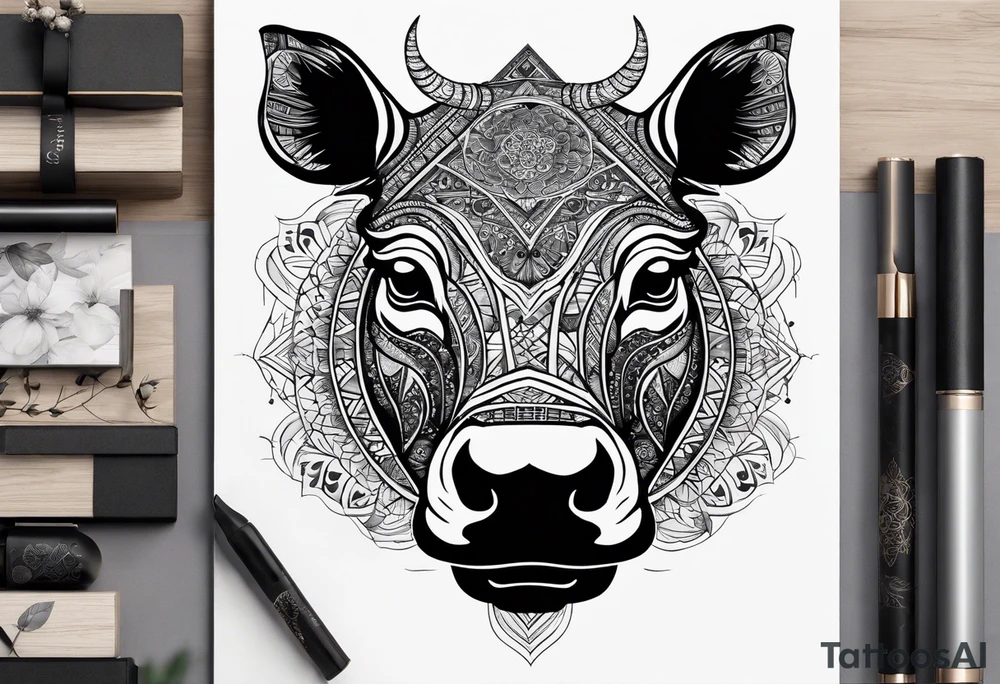 Very asymmetrical, +geometric pattern, with realistic full moon, with hippo,+tribal, +geometric, +inkart , +blackwork, +grey scale, + sketch
with wintersweet flower bud, +for men, detailed layering , modify from my favourites , dont look like a cow tattoo idea