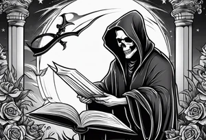 grim reaper reading books tattoo idea