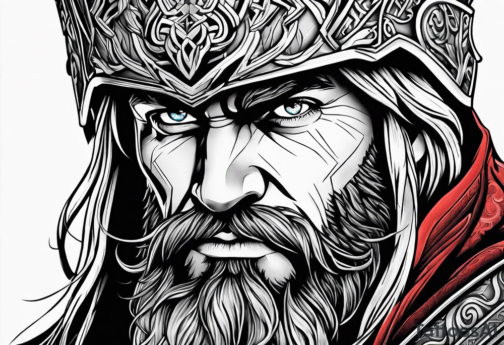 thor with red beard and hammer tattoo idea