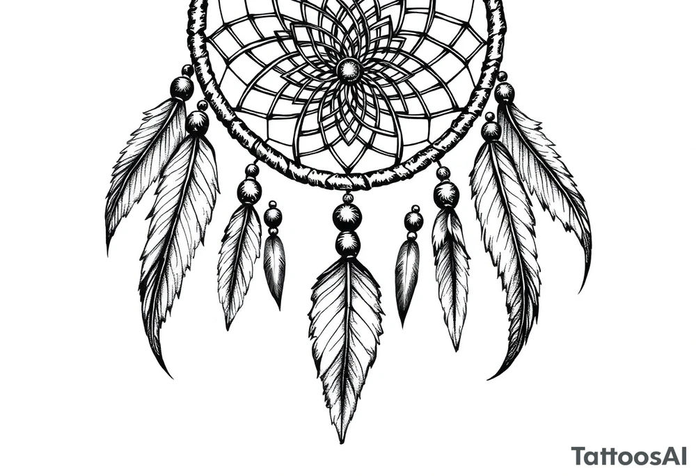 dreamcatcher with feathers and beads, authentic tattoo idea