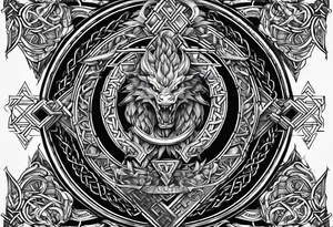 Valhalla sword shield dragon axe stairs Valknut barbed wire chains valknut fire tattoo idea