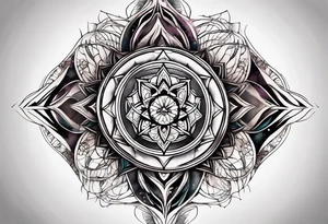 front knee tattoo with sacred geometry, swirls & washes, background washes tattoo idea