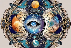Astrology, Cancer & Aquarius, Natal Chart, angelic, vision, yin yang, the moon, the sun, Uranus, Pluto, spiritual third eye, mystical armband tattoo idea