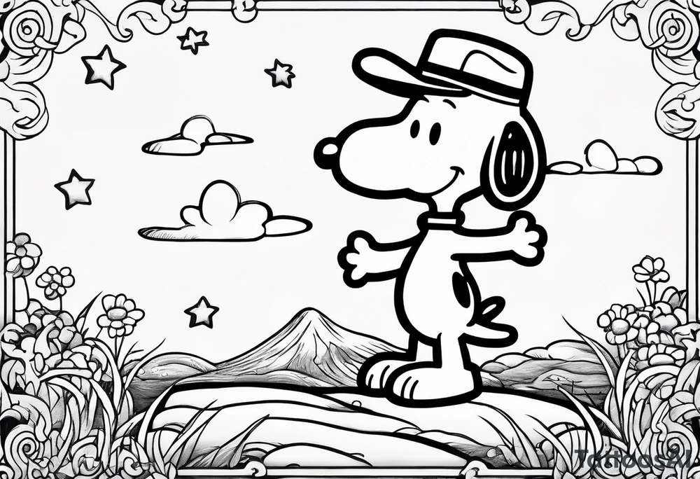 A postage stamp of snoopy and Woodstock tattoo idea