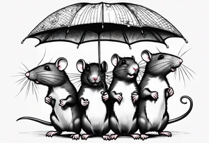 4 rats sat in a line. One rat blowing heart shaped bubbles, one using a sunflower as an umbrella, one leading its head on another’s shoulder and one reading tattoo idea