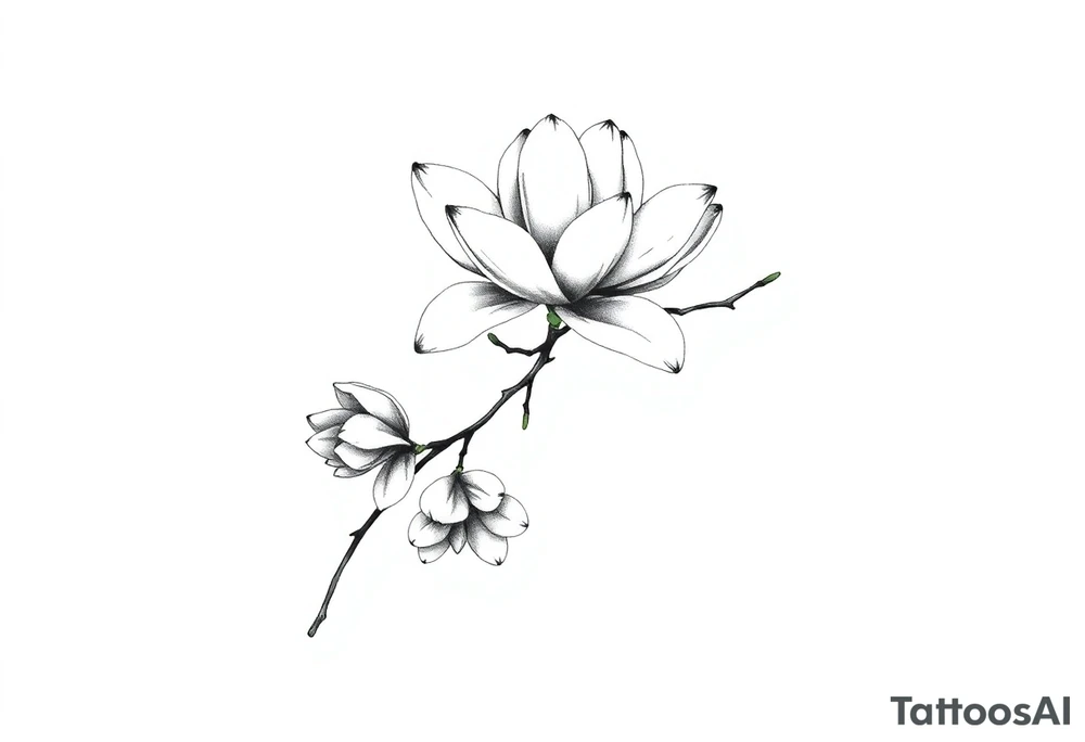 Graceful long magnolia branch with closed flowers tattoo idea Graceful long magnolia branch with closed flowers tattoo idea