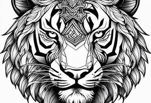 tigers head faded into a lions head with a viking tattoo idea