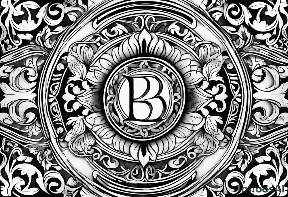 Capital B letter with the names Alec, Hannah and Raelynn tattoo idea