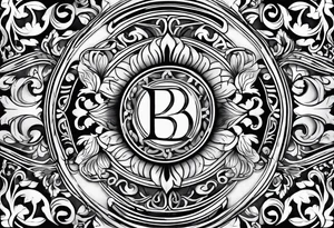 Capital B letter with the names Alec, Hannah and Raelynn tattoo idea