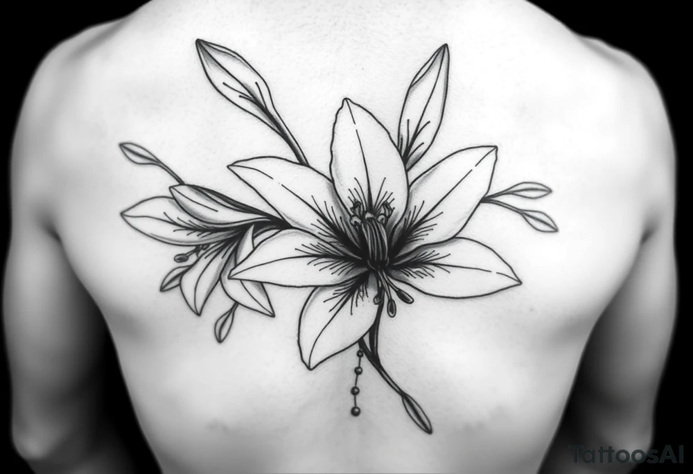 lillies, realistic, black and white tattoo idea