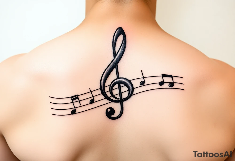 Music staff with treble clef and music notes tattoo idea