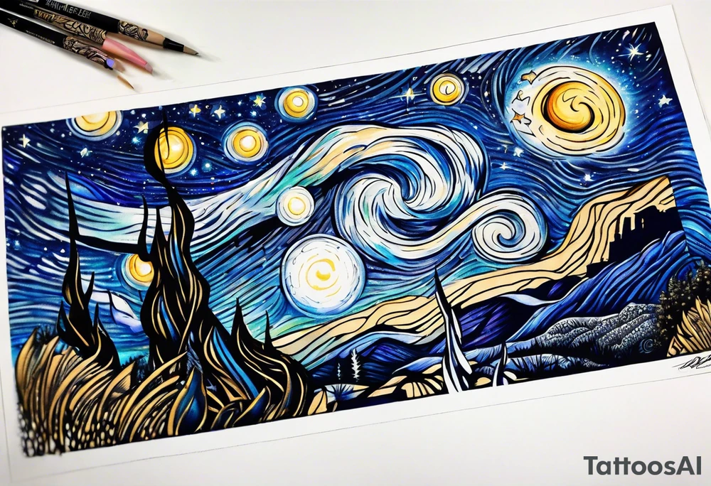 Starry night half sleeve tattoo idea