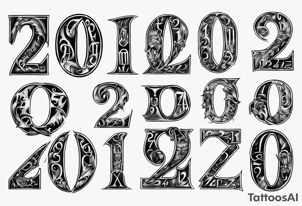 Combine the numbers 20 and 21 roman letter tattoo idea