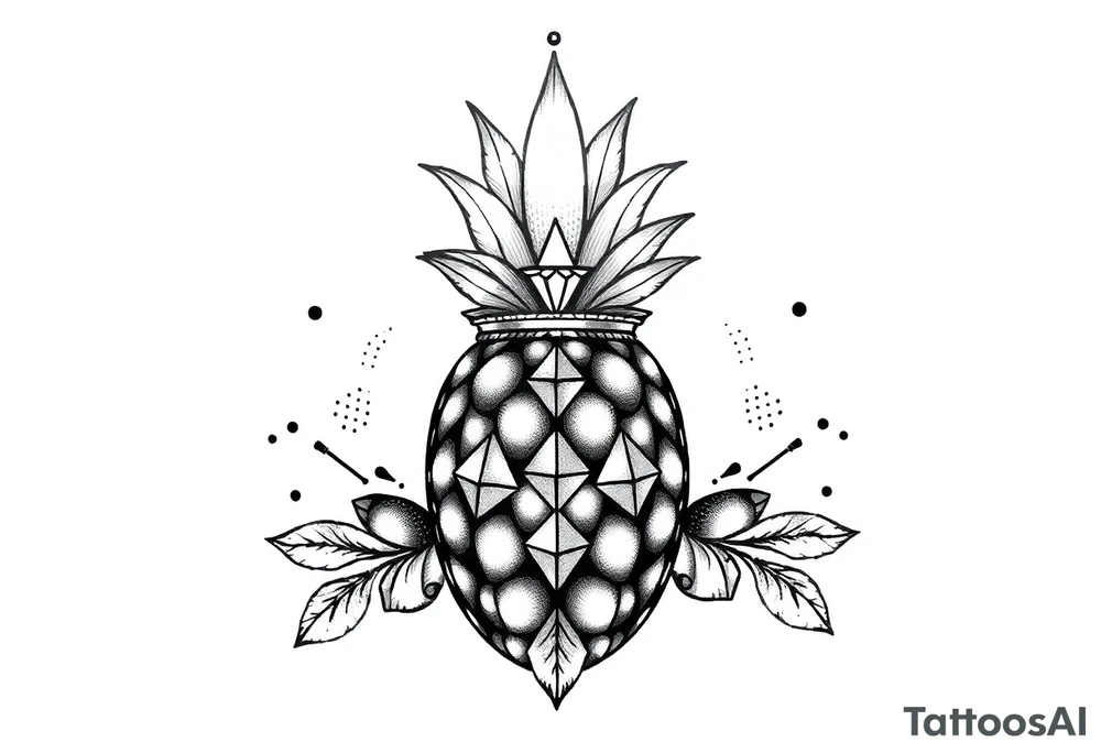 Design around a vagina and anus using a  pineapple with diamonds  and magestic, crown, vagina, anus, pubic tattoo idea
