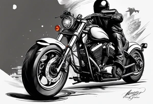 motorcycle  with guns riding at night in the city tattoo idea