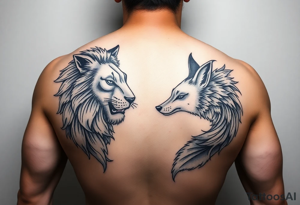 lion vs fox irezumi sleeve tattoo idea