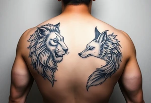 lion vs fox irezumi sleeve tattoo idea