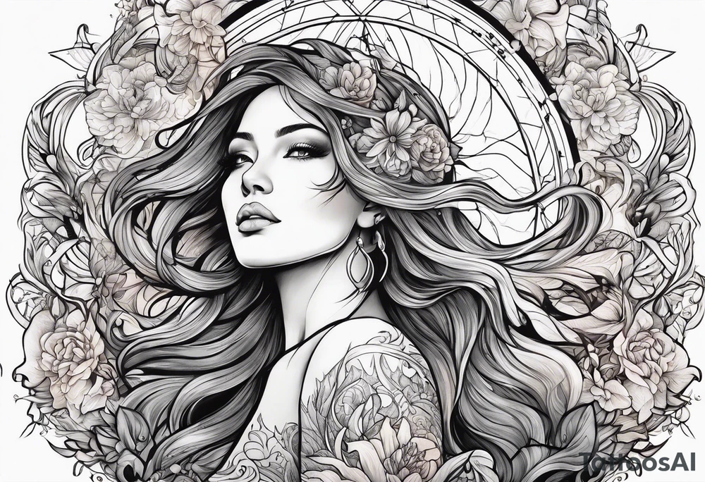 Resurrection Beautiful Woman walking through fire and chaos to inner peace and self-love  ethereal tattoo idea