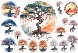 A tree shaped like a beautiful woman reaching towards the sun tattoo idea