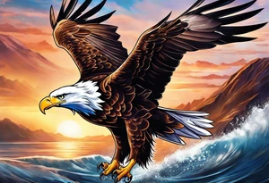 eagle flying with oar tattoo idea