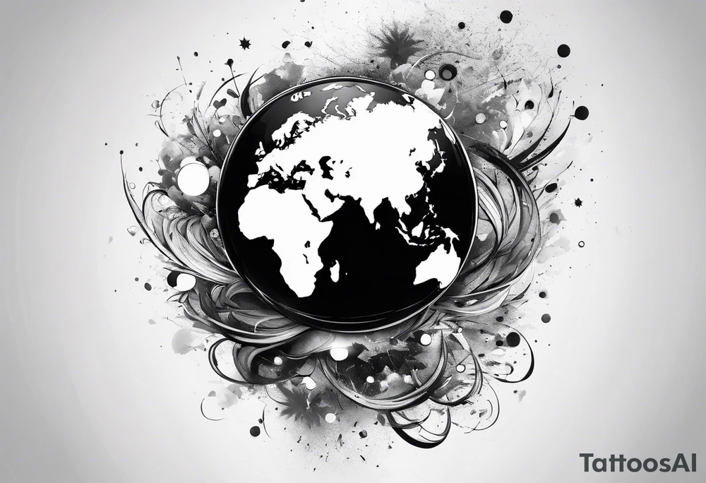 sphere exploding with world map tattoo idea