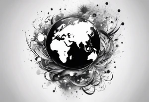 sphere exploding with world map tattoo idea
