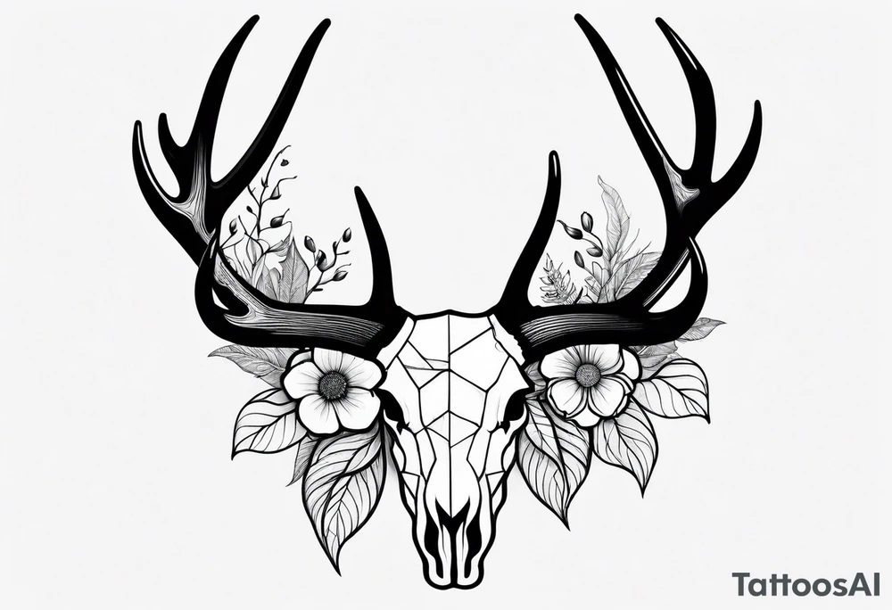antler with flower tattoo idea
