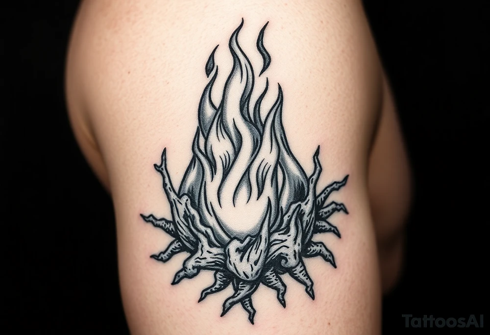 flame in a heavy roots sphere tattoo idea