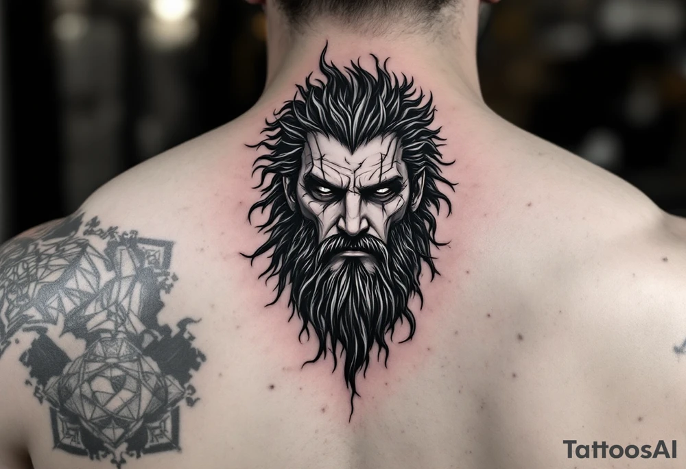 Hades stone portrait Greek mythology tattoo idea