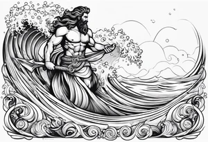 Poseidon with waves and fish tattoo idea