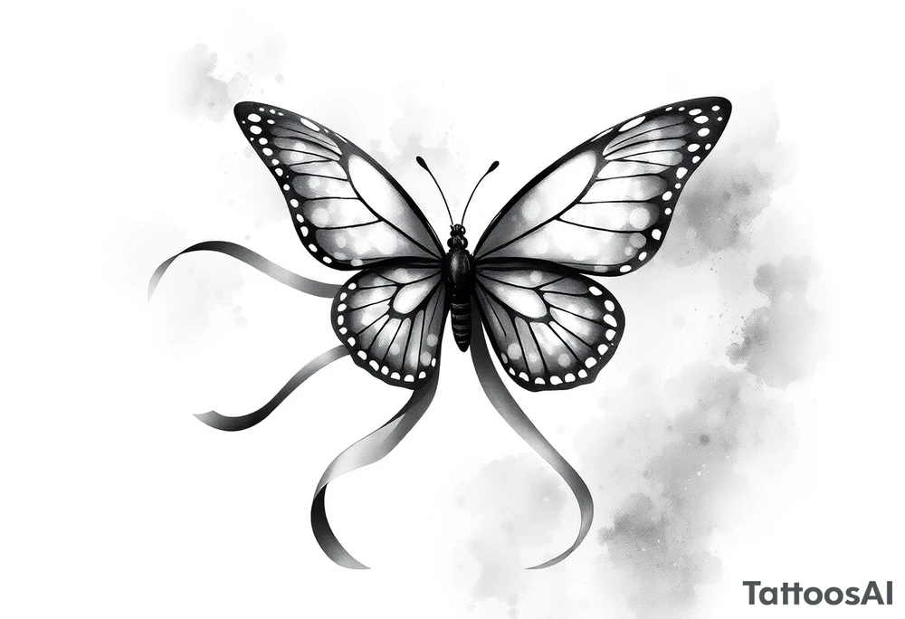 ethereal butterfly with flowing silk ribbons in moonlight tattoo idea