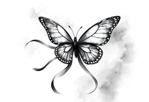 ethereal butterfly with flowing silk ribbons in moonlight tattoo idea