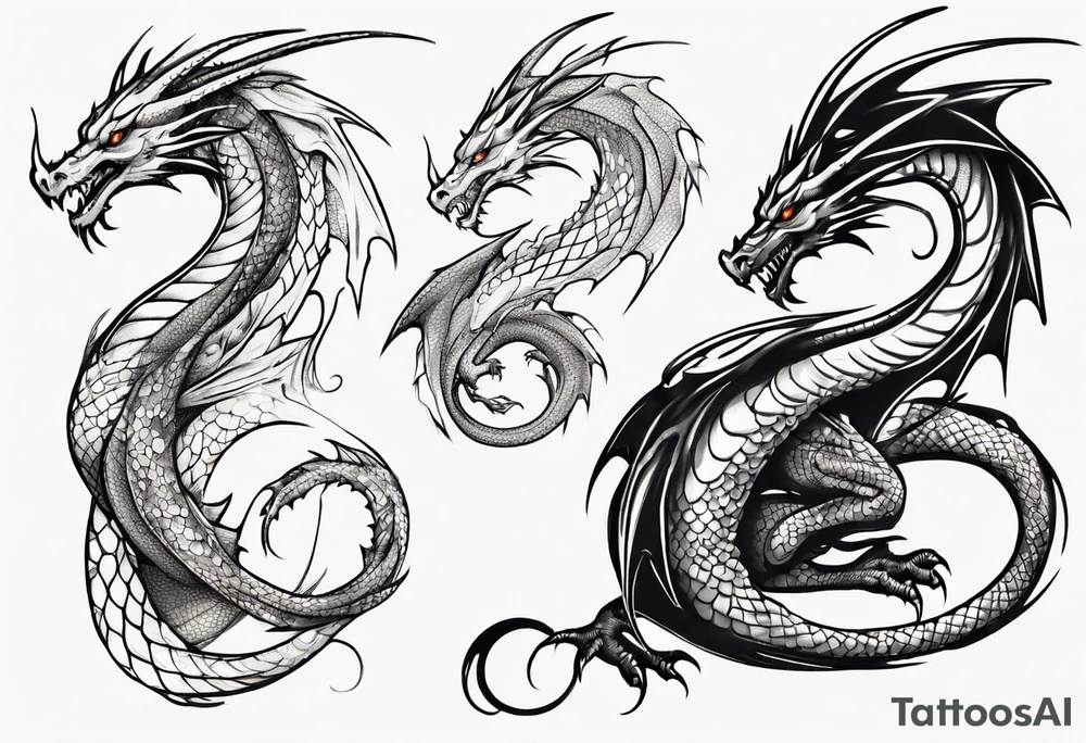 dragon with long body and scales tattoo idea