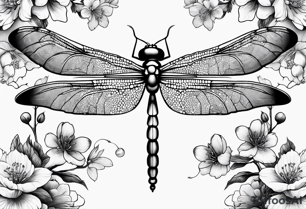 dragon fly with cherry blossoms tattoo idea