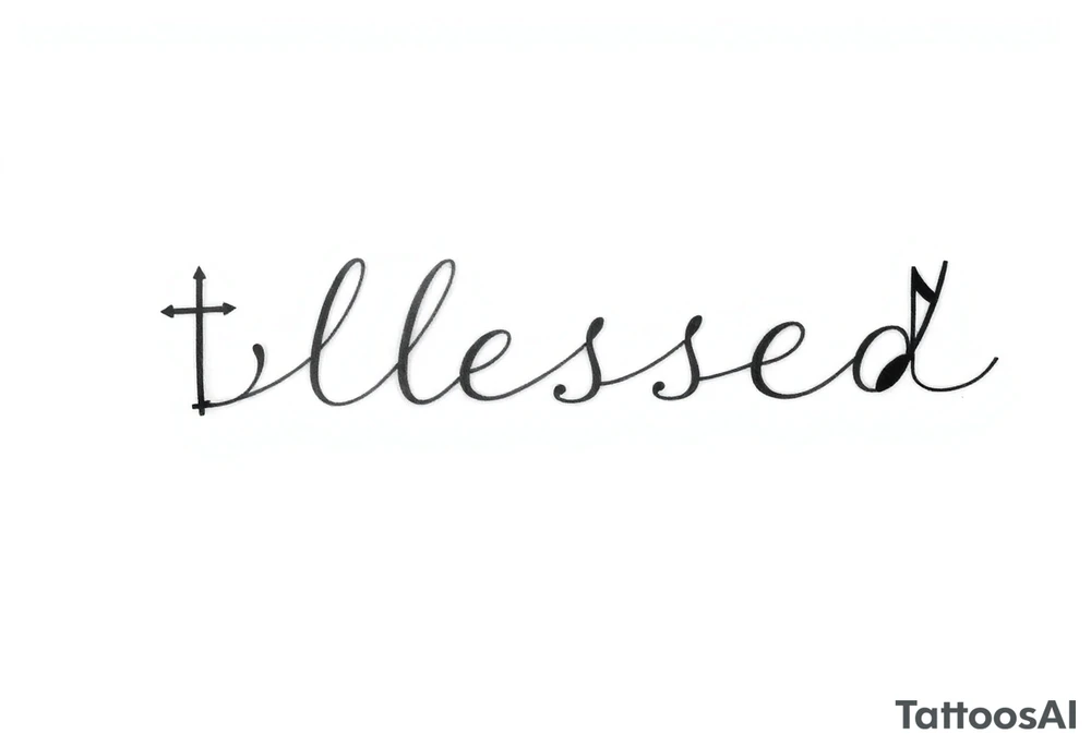 The word blessed is acrostic and on the left there is a cross and the right a music note tattoo idea