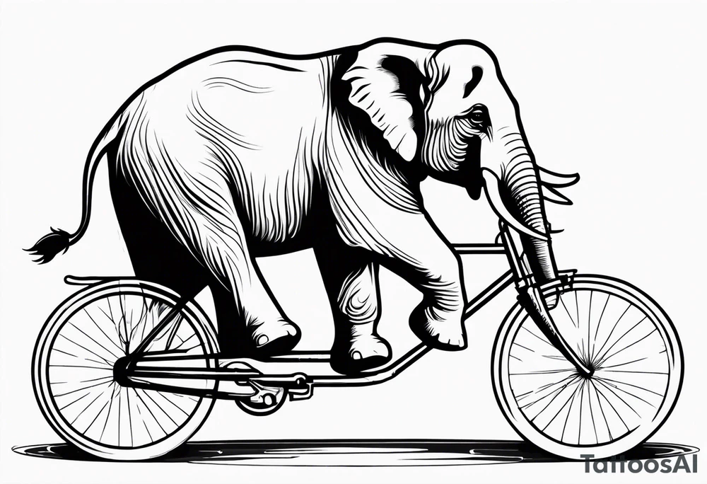 An elephant rides a bicycle tattoo idea