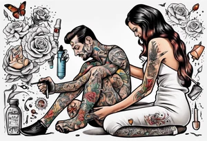 man getting tattooed by a woman tattoo idea