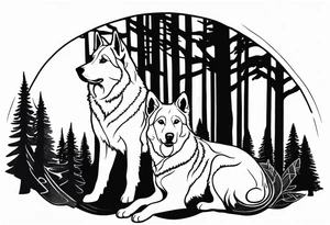 two norwegian elkhounds guarding a dark forest tattoo idea