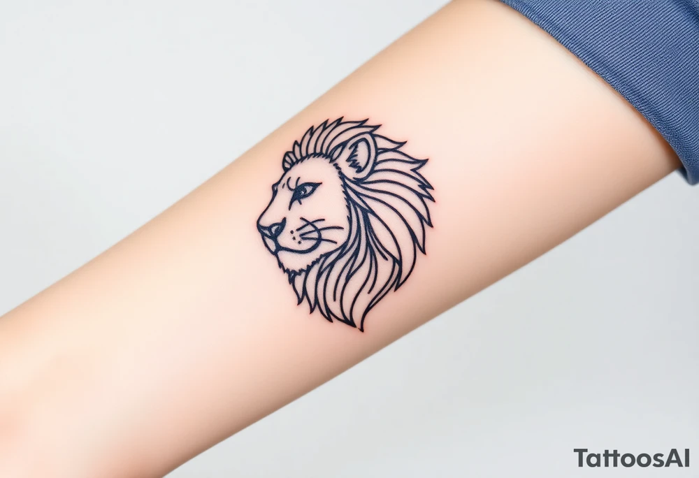 A highly detailed line-art Czech lion, with intricate patterns in its mane and subtle golden shading for a regal look. tattoo idea